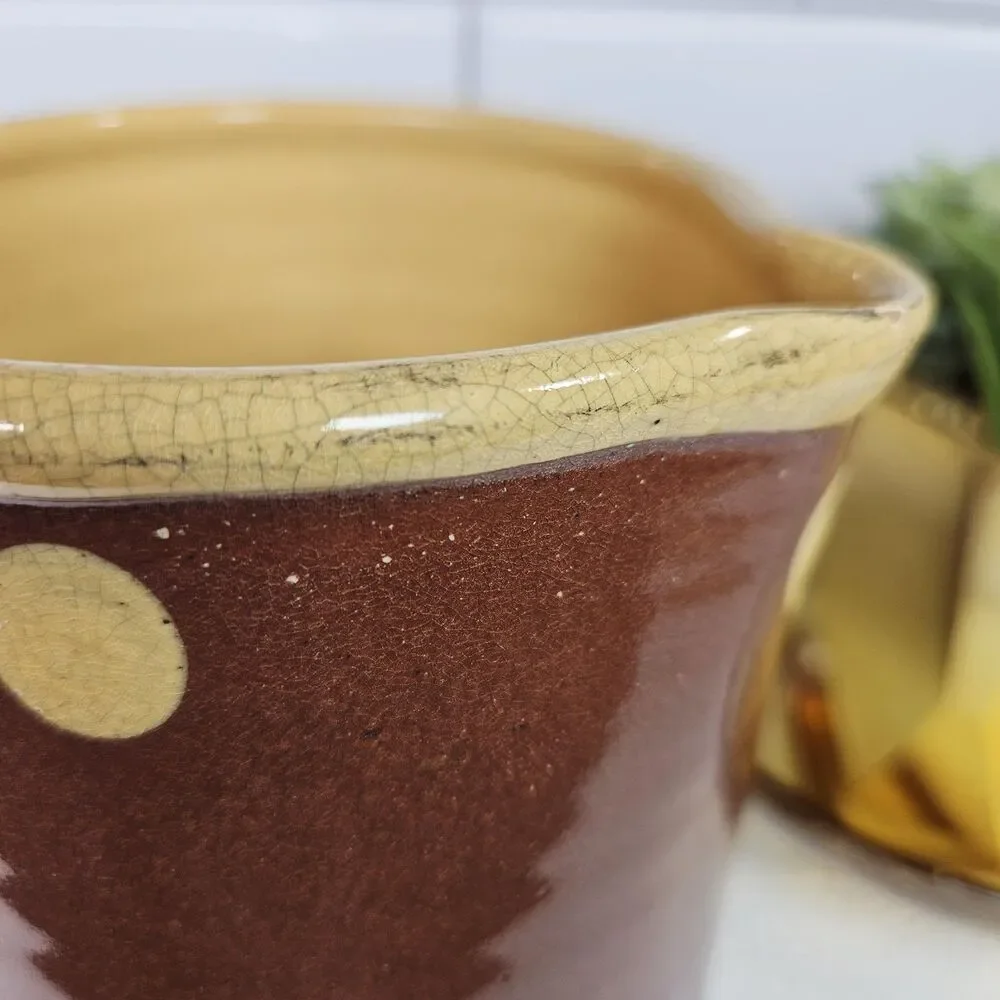 Antique Wisconsin ERIC ANDERSON RED Slip Ware Art Pottery Picher Jug Yellow Dot